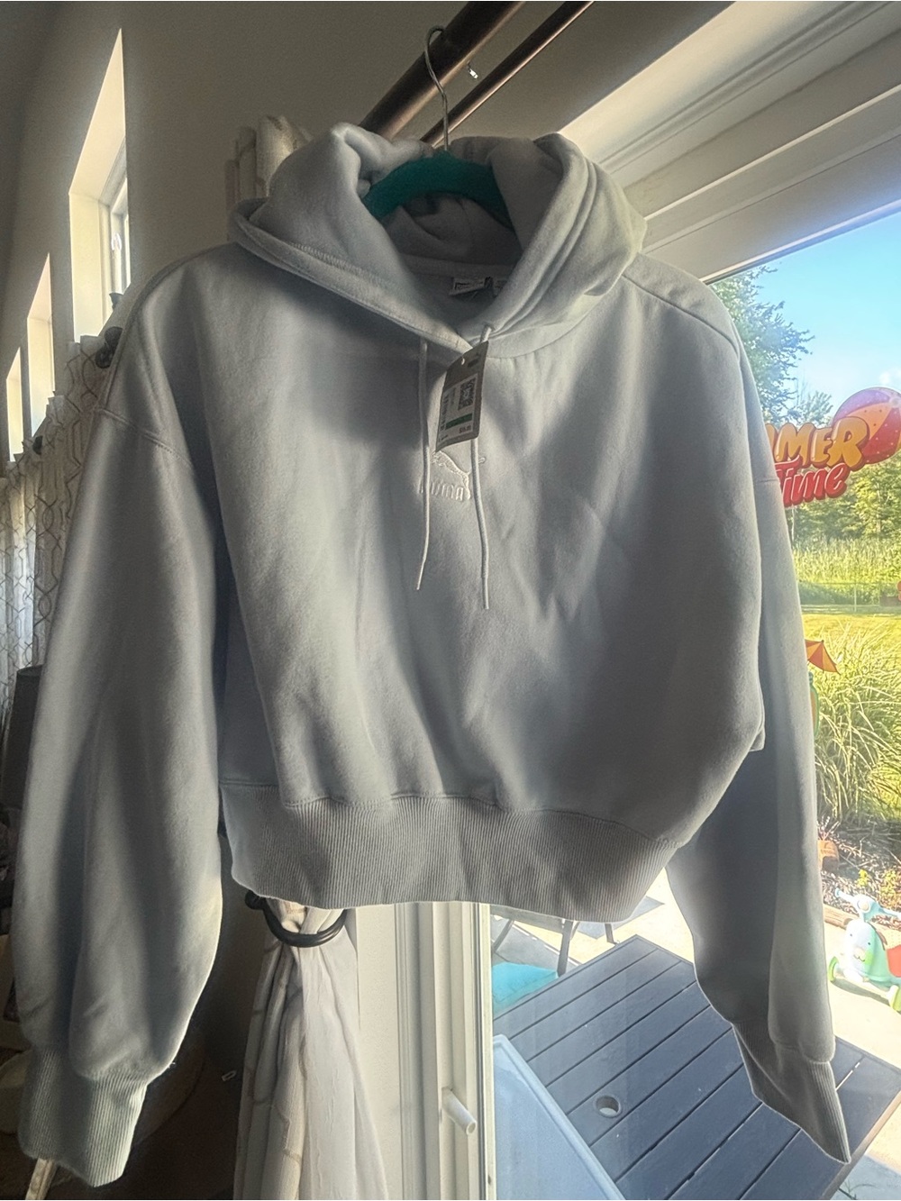 Puma Light Blue Cropped Hoodie Sweatshirt - Womens